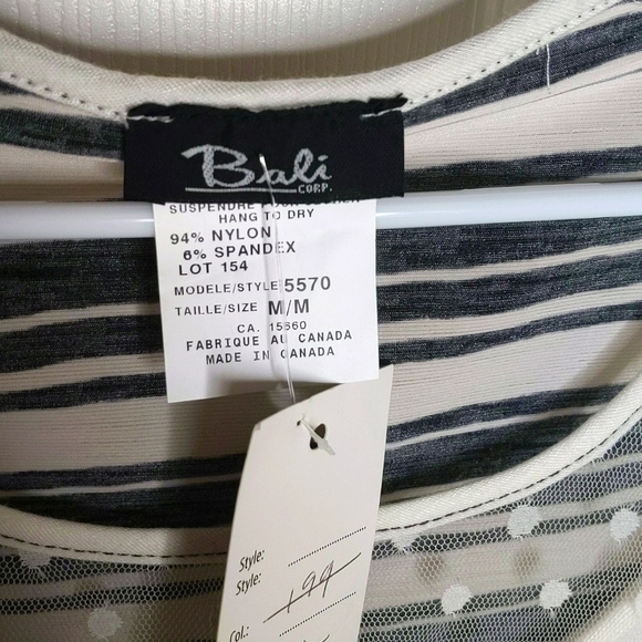 Bali Corp Off White Lace top with black floral stripes Medium NWT - Picture 2 of 7